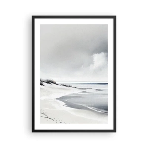 Poster in einem schwarzem Rahmen - Ein minimalistischer Strand in Grautönen - 50x70cm - Für immer zusammen - Moderne Wanddekoration für Wohnzimmer und Schlafzimmer ARTTOR