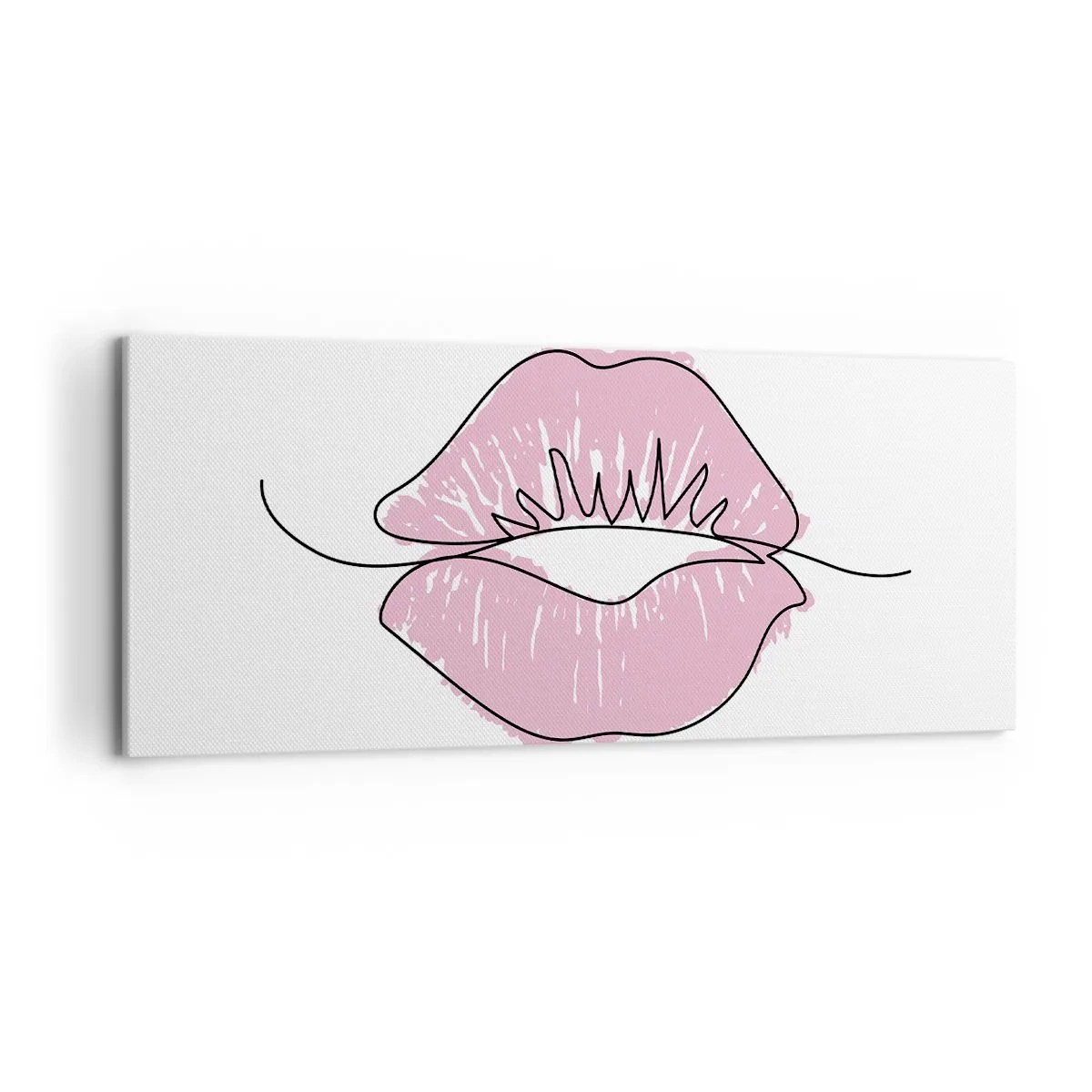 Bild auf Leinwand - Leinwandbild - Minimalistische Lippenzeichnung in einem Rosaton - 120x50cm - Bereit zum Küssen? - Moderne Wanddekoration für Wohnzimmer und Schlafzimmer ARTTOR