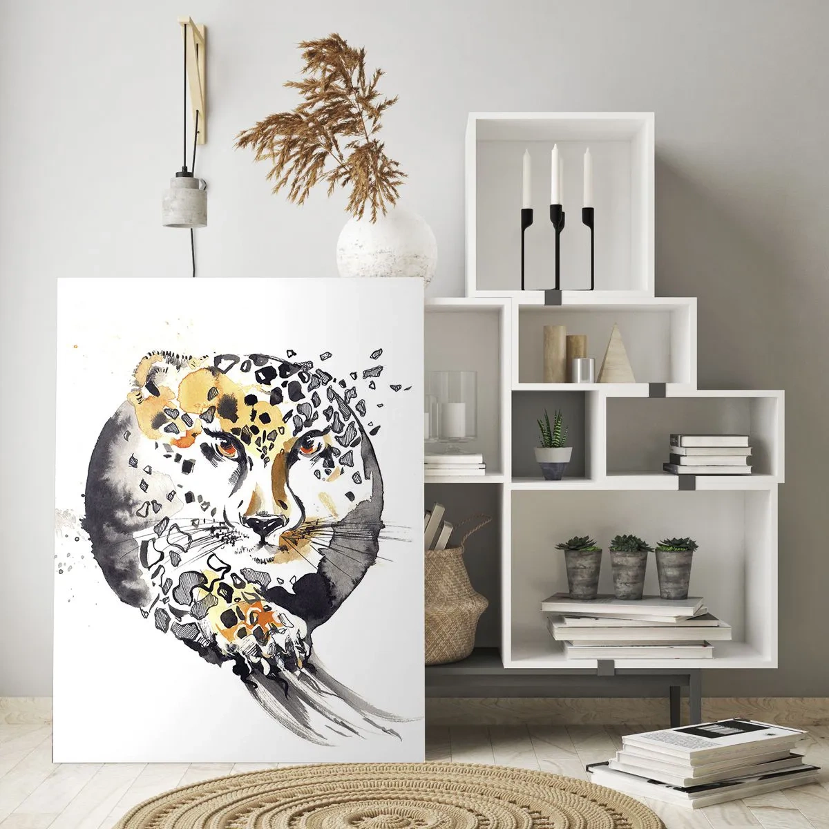 Glasbild - Bild auf glas - Leopard in einer dynamischen, abstrakten Komposition - 50x70cm - Raubtierschönheit - Moderne Wanddekoration für Wohnzimmer und Schlafzimmer ARTTOR