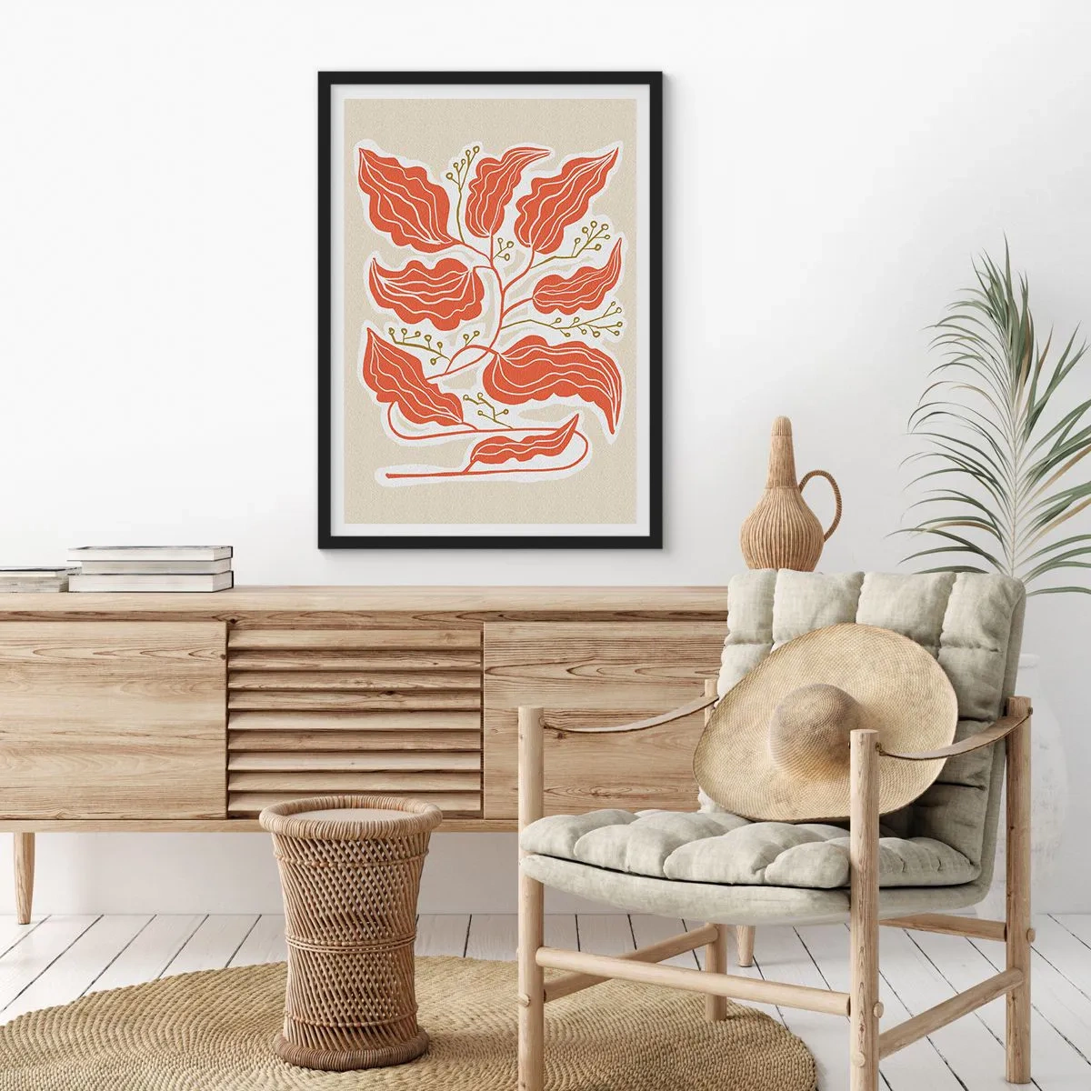 Poster in einem schwarzem Rahmen - Im Folkstil und korallenartig - 40x50 cm