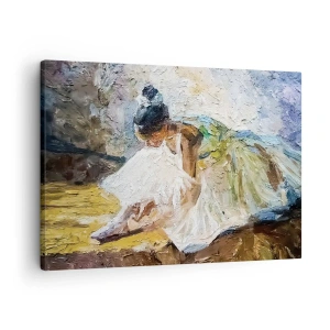 Bild auf Leinwand - Leinwandbild - Eine Ballerina in einem weißen Kleid im malerischen Stil vor einem impressionistischen Hintergrund. - 70x50cm - Aus einem Gemälde von Degas - Moderne Wanddekoration für Wohnzimmer und Schlafzimmer ARTTOR