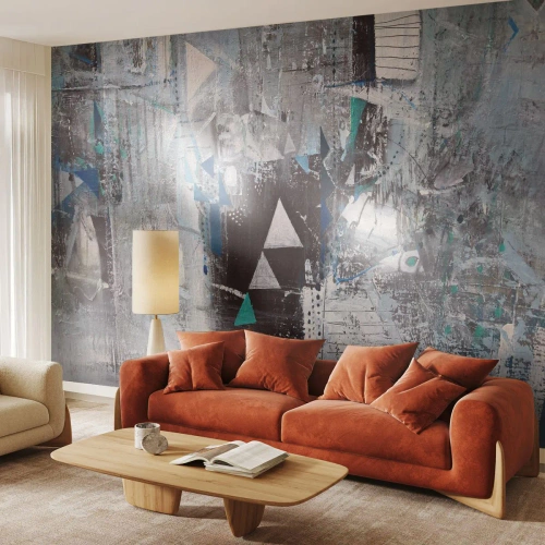 Fototapete Premium Sand - Überschreibende Reihenfolge der Dreiecke - Abstraktion, Stück, Modernes Muster - 150x105 cm