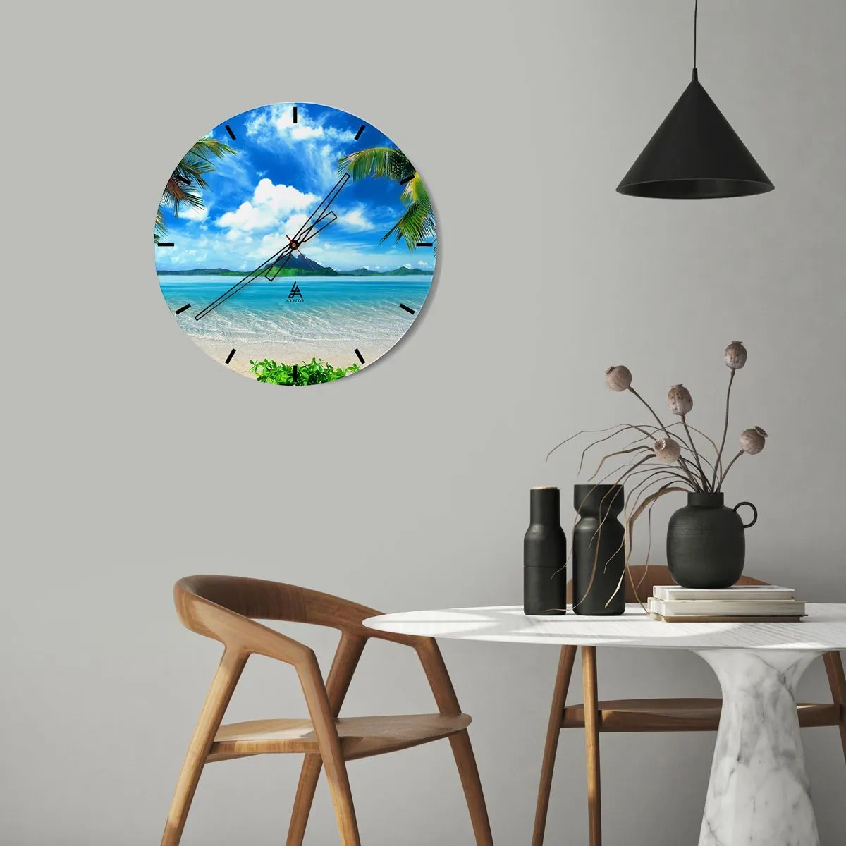 Wanduhr - Glasuhr - Das Azurblau der Tropen - 30x30 cm