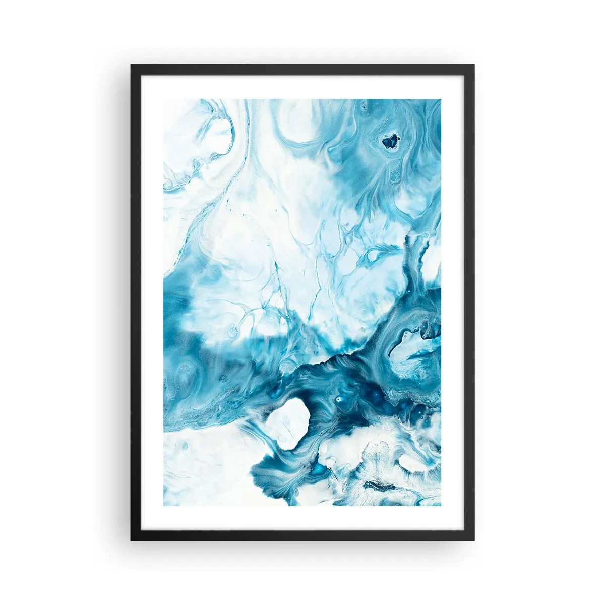 Poster in einem schwarzem Rahmen - Abstrakte Komposition in Blau- und Weißtönen - 50x70cm - Blaues Konzert - Moderne Wanddekoration für Wohnzimmer und Schlafzimmer ARTTOR
