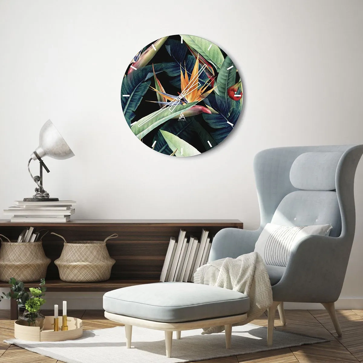 Wanduhr - Glasuhr - Flammende Blumen der Tropen - 40x40 cm