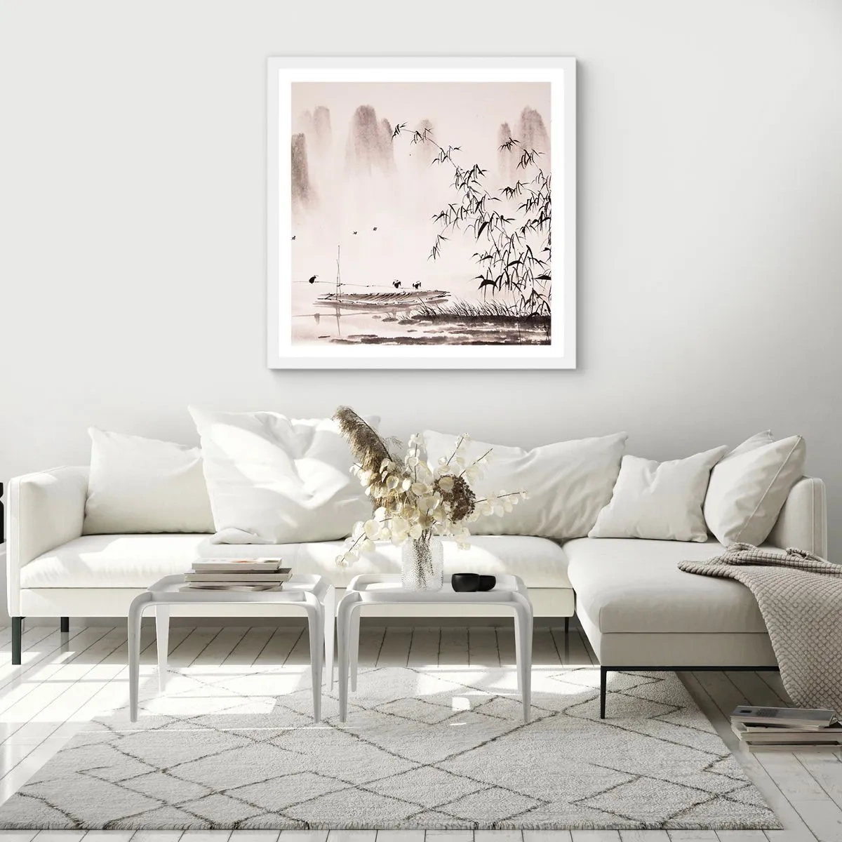 Poster in einem weißen Rahmen - Die Stille der Reisfelder - 50x50 cm