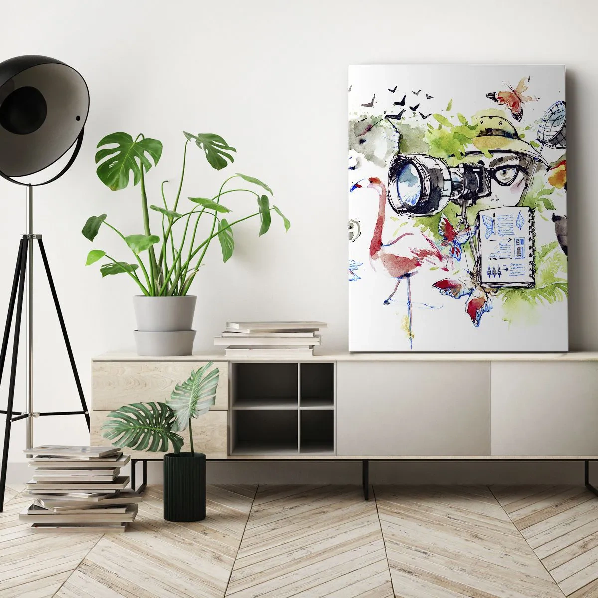 Bild auf Leinwand - Leinwandbild - Bunte Grafiken mit Natur- und Safari-Themen - 70x100cm - In der Linse eines Reisenden - Moderne Wanddekoration für Wohnzimmer und Schlafzimmer ARTTOR