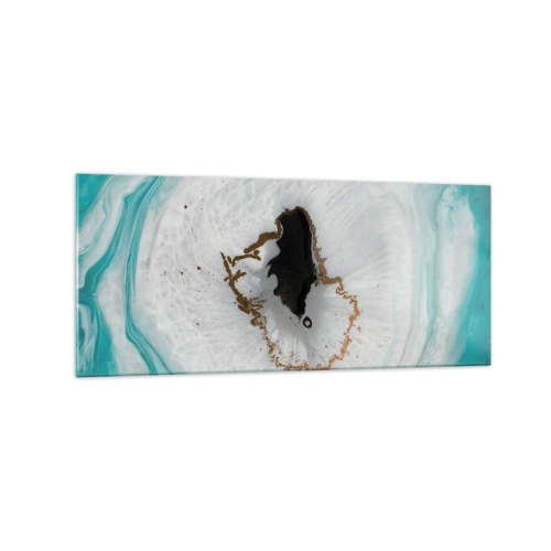 Glasbild - Bild auf glas - Abstraktes Geodenmotiv in Türkis-, Weiß- und Goldtönen - 120x50cm - Nach Innen eindringen - Moderne Wanddekoration für Wohnzimmer und Schlafzimmer ARTTOR