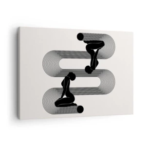 Bild auf Leinwand - Leinwandbild - Schwarze Silhouetten mit geometrischen Linien auf hellem Hintergrund - 70x50cm - Sinnliche Symmetrie - Moderne Wanddekoration für Wohnzimmer und Schlafzimmer ARTTOR