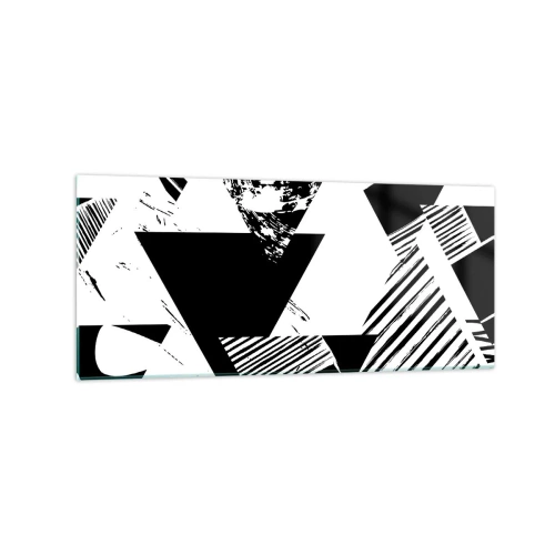Glasbild - Bild auf glas - Geometrische Muster in minimalistischer Schwarz-Weiß-Form - 120x50cm - Regen von Dreiecken - Moderne Wanddekoration für Wohnzimmer und Schlafzimmer ARTTOR