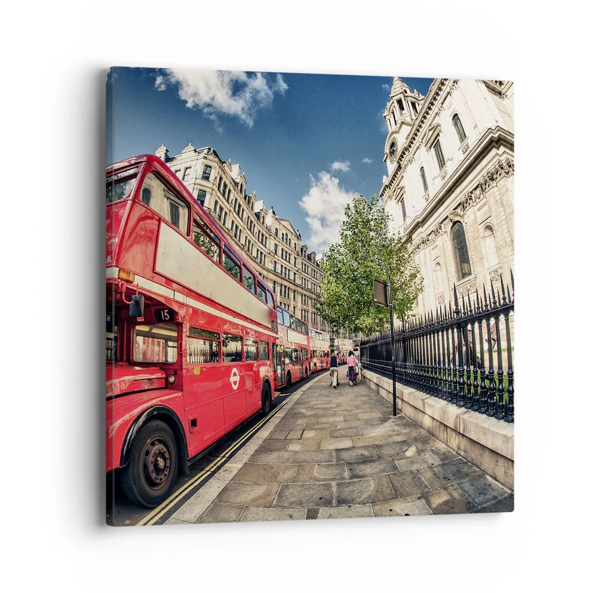 Bild auf Leinwand - Leinwandbild - Londoner Straße in Grau und Rot - 40x40 cm