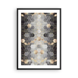 Poster in einem schwarzem Rahmen - Geometrisches Sechseckmuster in Gold- und Grautönen - 50x70cm - Diamant-Komposition - Moderne Wanddekoration für Wohnzimmer und Schlafzimmer ARTTOR