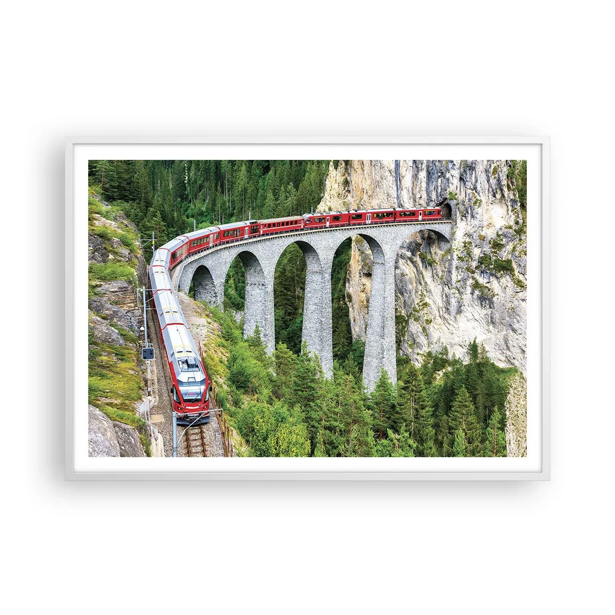 Poster in einem weißen Rahmen - Eisenbahn für Bergblick - 100x70 cm