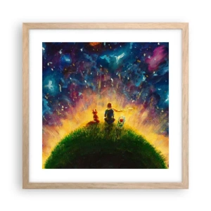 Poster in einem Rahmen aus heller Eiche - Liebe und Freundschaft - die ganze Welt - 40x40 cm