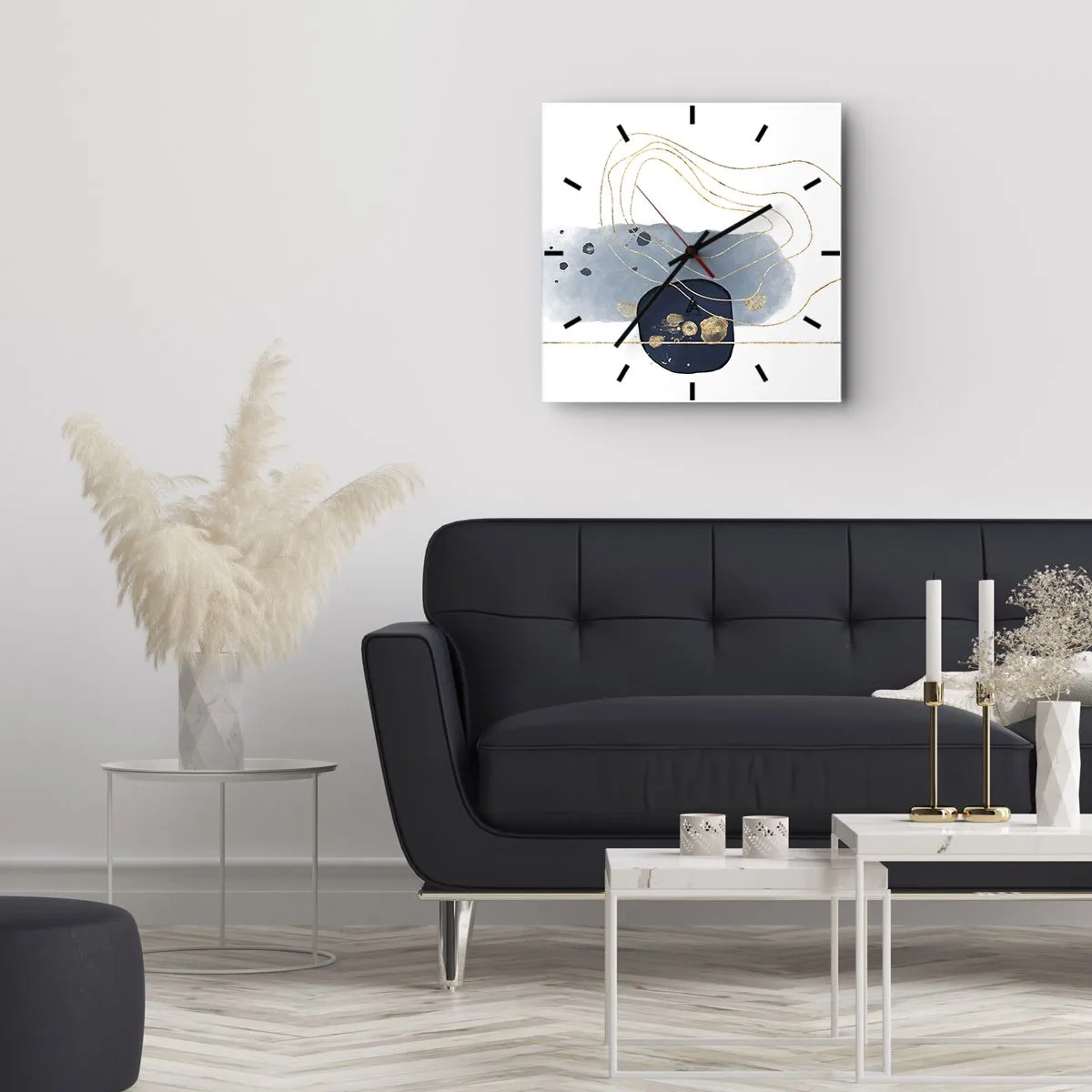 Wanduhr - Glasuhr - Abstraktion in Blau- und Goldtönen - 30x30cm - Blau-goldene Fantasie - Moderne Wanddekoration für Wohnzimmer und Schlafzimmer ARTTOR