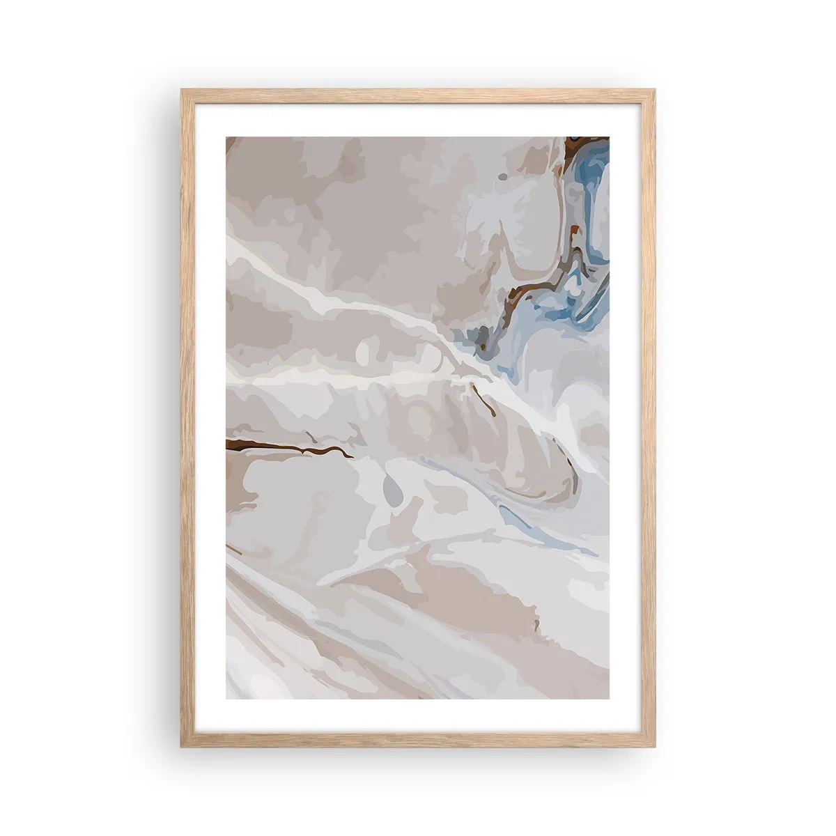 Poster in einem Rahmen aus heller Eiche - Blau schlängelt sich unter dem Weiß - 50x70 cm