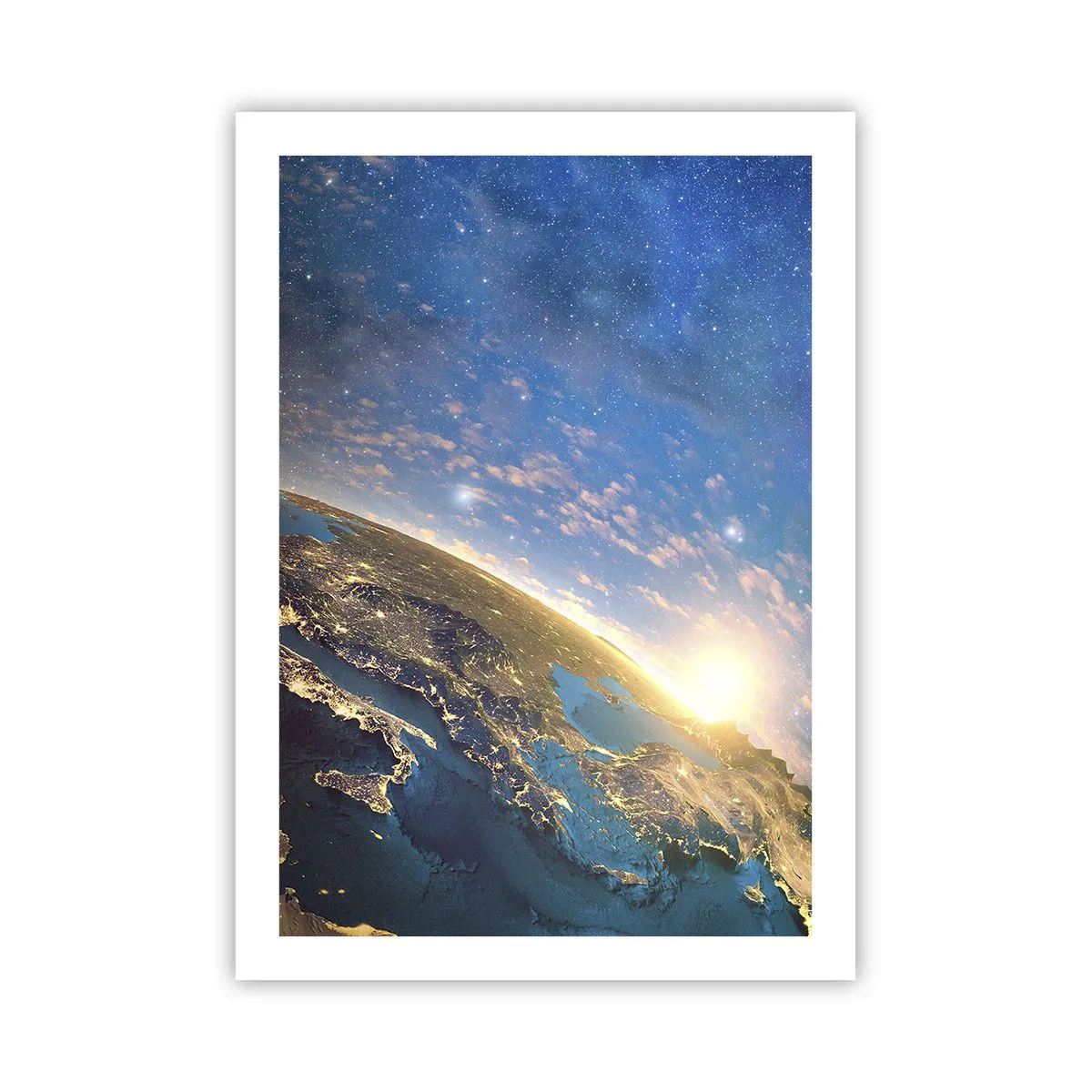 Poster - Die Erde bei Sonnenaufgang aus dem Weltraum gesehen - 50x70cm - Schauen wir uns aus der Ferne an - Moderne Wanddekoration für Wohnzimmer und Schlafzimmer ARTTOR