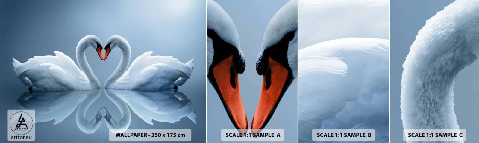 Fototapeten Muster Selbstklebend Deluxe Sticker - Zeit für die Liebe - Schwäne, Liebe, Herz - 100x30 cm