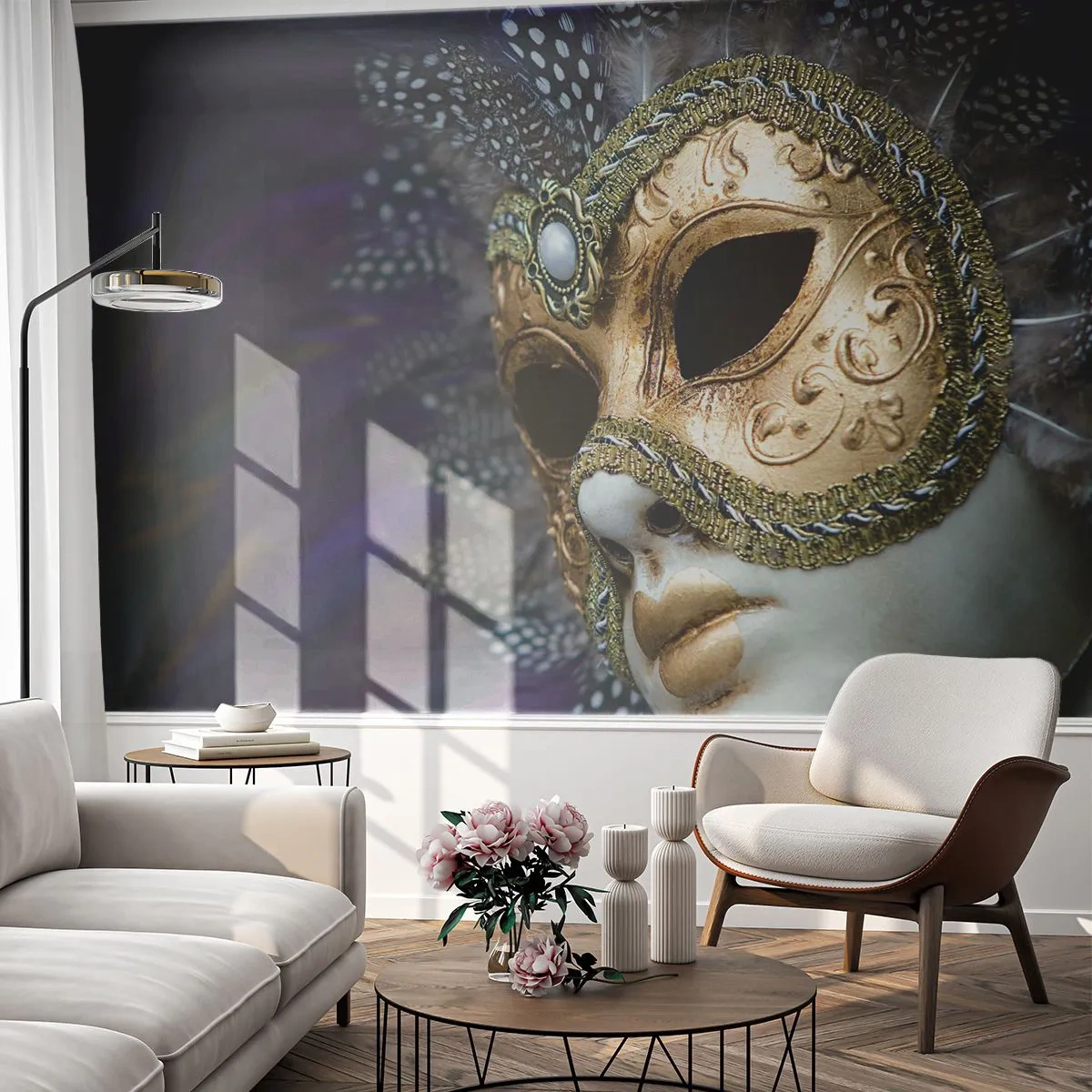 Selbstklebende Fototapete Deluxe Sticker - Venezianisches Porträt in Gold - Haube, Stück, Venedig - 250x175 cm