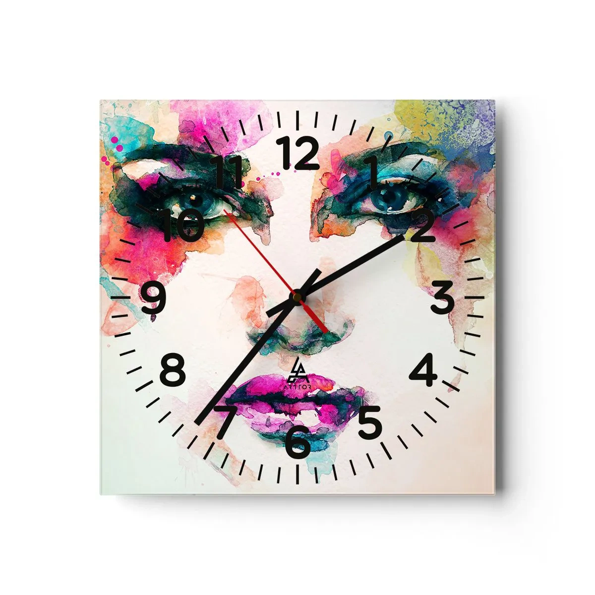 Wanduhr - Glasuhr - Ein mit einem Regenbogen gemaltes Porträt - 30x30 cm