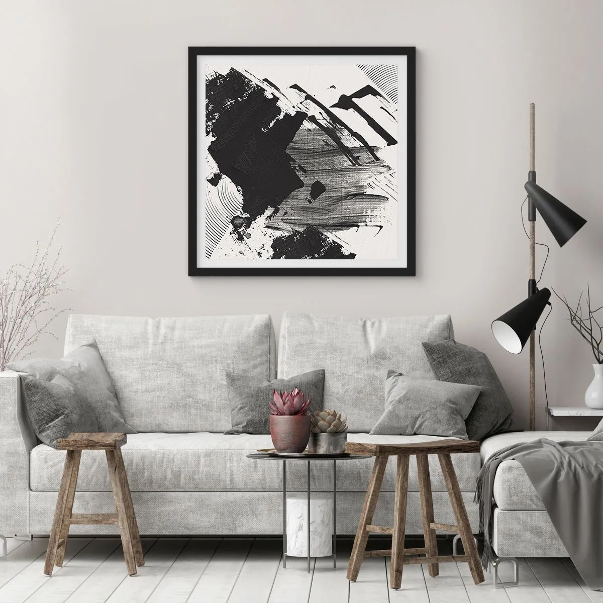 Poster in einem schwarzem Rahmen - Abstraktion – Ausdruck von Schwarz - 30x30 cm