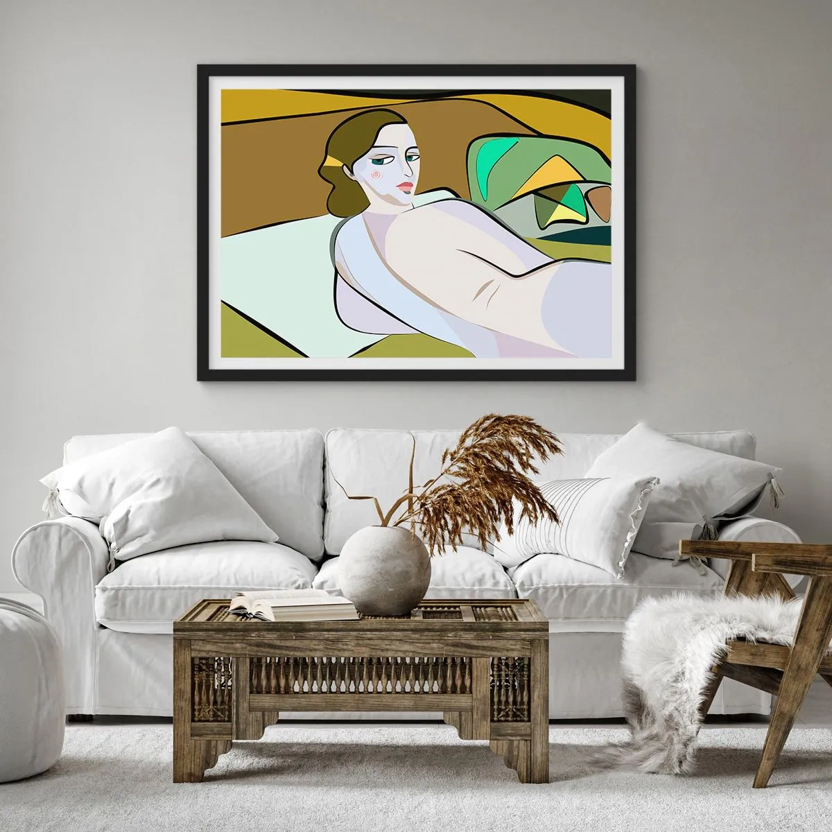 Poster in einem schwarzem Rahmen - Abstrakte Figur im modernen Stil - 100x70cm - Intimes Porträt - Moderne Wanddekoration für Wohnzimmer und Schlafzimmer ARTTOR