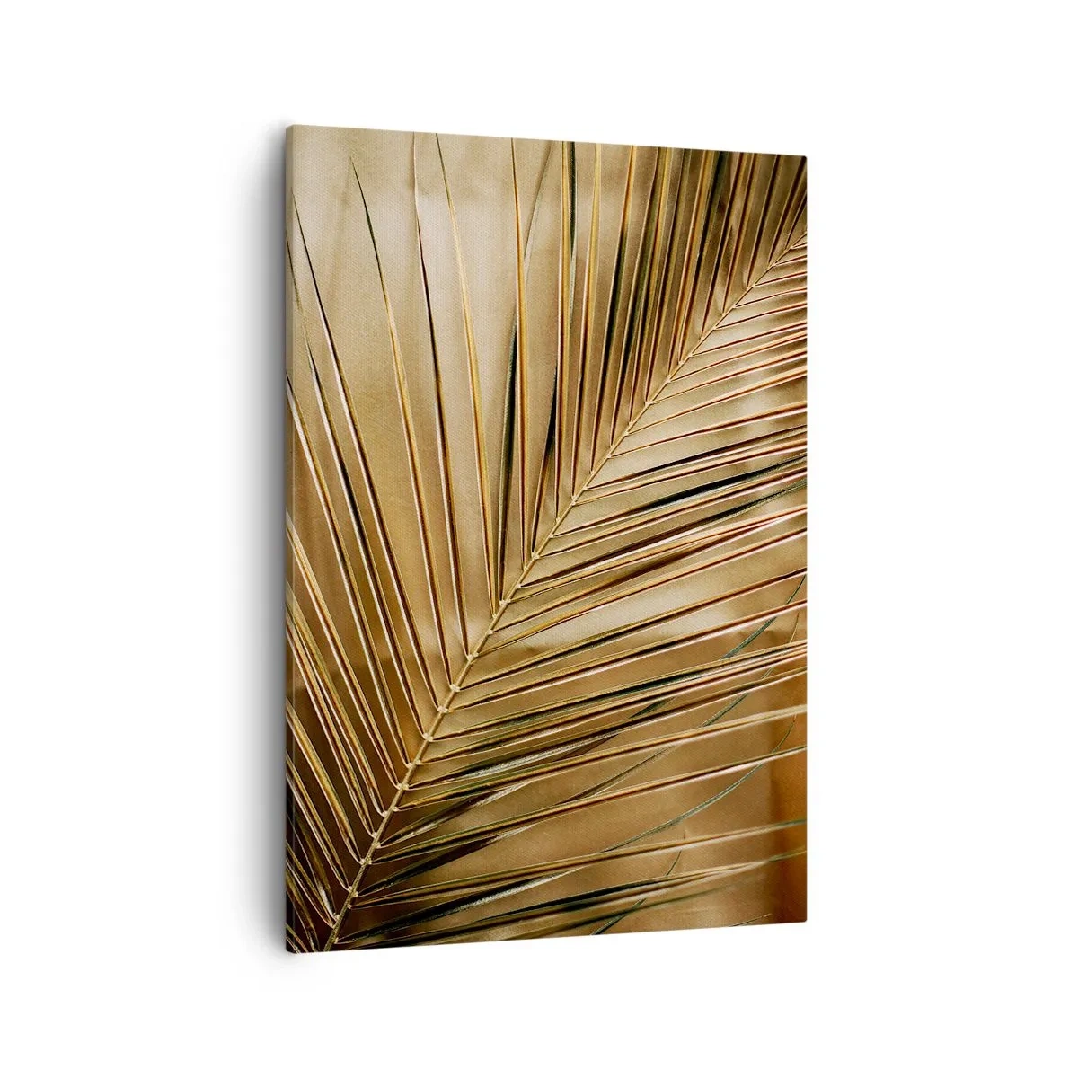 Bild auf Leinwand - Leinwandbild - Goldenes Palmblatt auf einem einfarbigen Hintergrund - 50x70cm - Natürliche Kolonnade - Moderne Wanddekoration für Wohnzimmer und Schlafzimmer ARTTOR