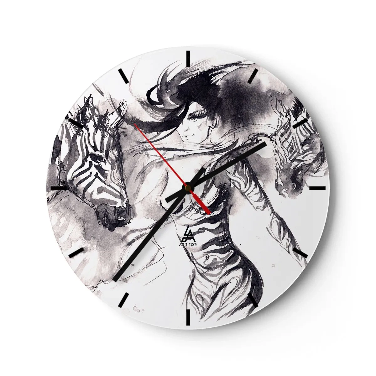 Wanduhr - Glasuhr - Tanzen mit den Zebras - 40x40 cm