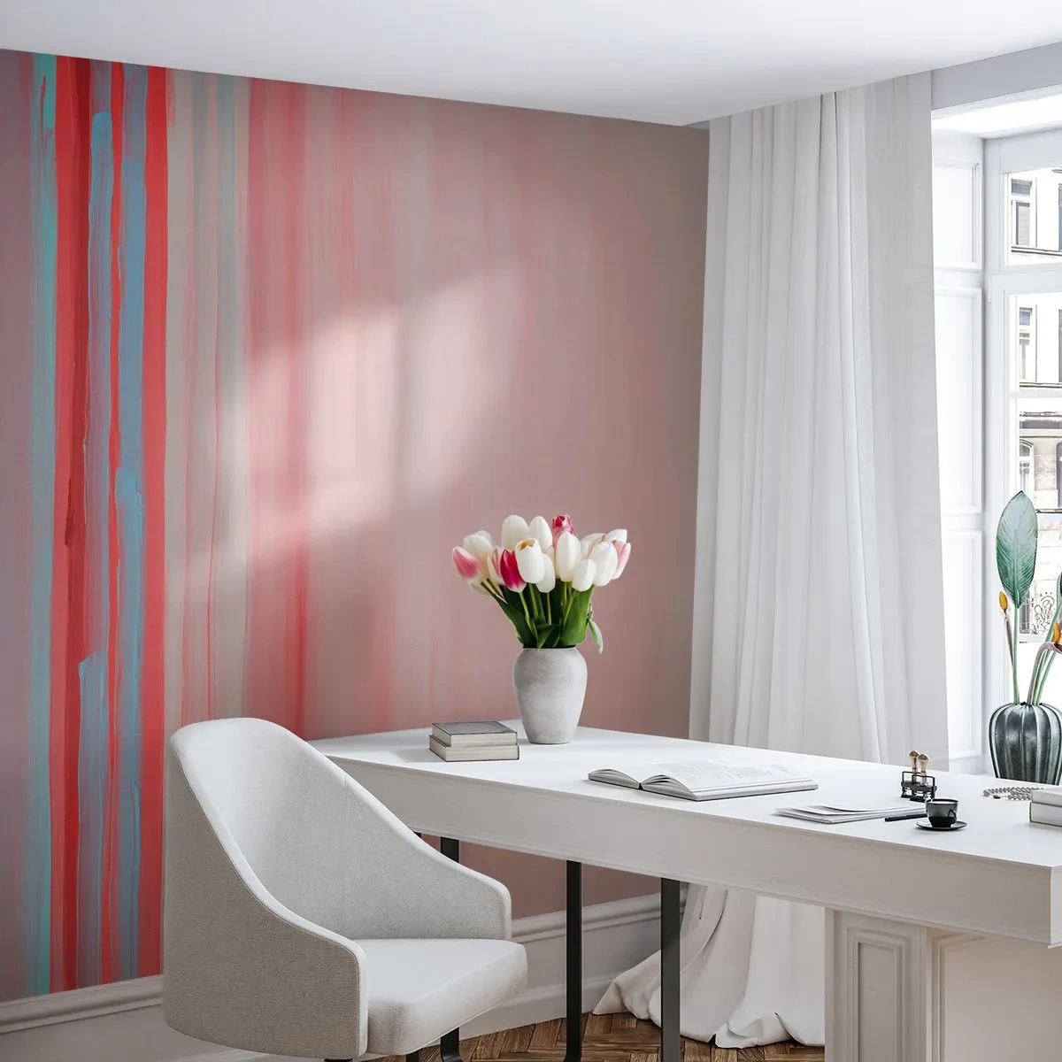 Fototapete Standard Eco - Bunte vertikale Streifen in Pastelltönen der Morgendämmerung - 100x70cm - Abstraktion im Morgengrauen - Moderne Wanddekoration für Wohnzimmer und Schlafzimmer ARTTOR