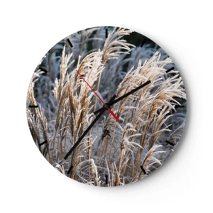 Wanduhr - Glasuhr - Goldene Gräser mit Frost bedeckt in einer Winterlandschaft - 30x30cm - Gekleidet mit Frost - Moderne Wanddekoration für Wohnzimmer, Küche und Schlafzimmer ARTTOR