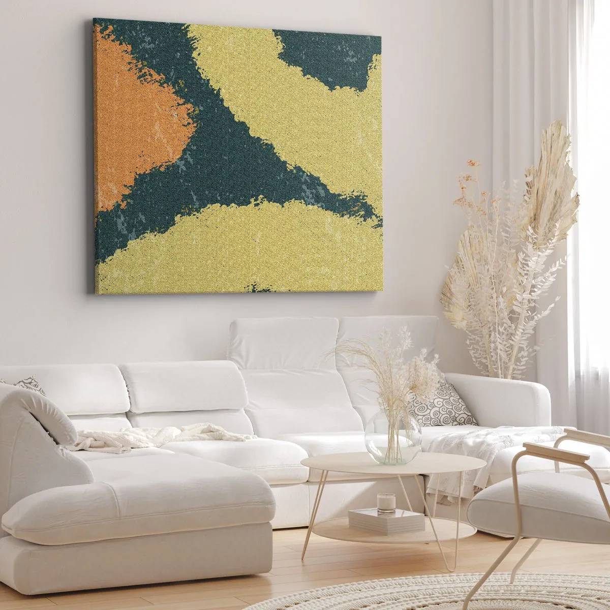 Bild auf Leinwand - Leinwandbild - Abstrakte Flecken in erdigen und grünen Farben - 70x50cm - Abstraktion – langsame Bewegung - Moderne Wanddekoration für Wohnzimmer und Schlafzimmer ARTTOR