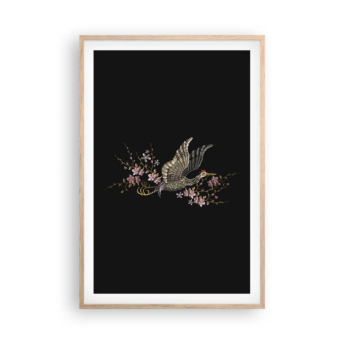 Poster in einem Rahmen aus heller Eiche - Exotischer gestickter Vogel - 61x91 cm