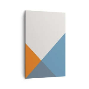 Bild auf Leinwand - Leinwandbild - Geometrische Dreiecke in Blau- und Orangetönen - 80x120cm - In einem Winkel… - Moderne Wanddekoration für Wohnzimmer und Schlafzimmer ARTTOR