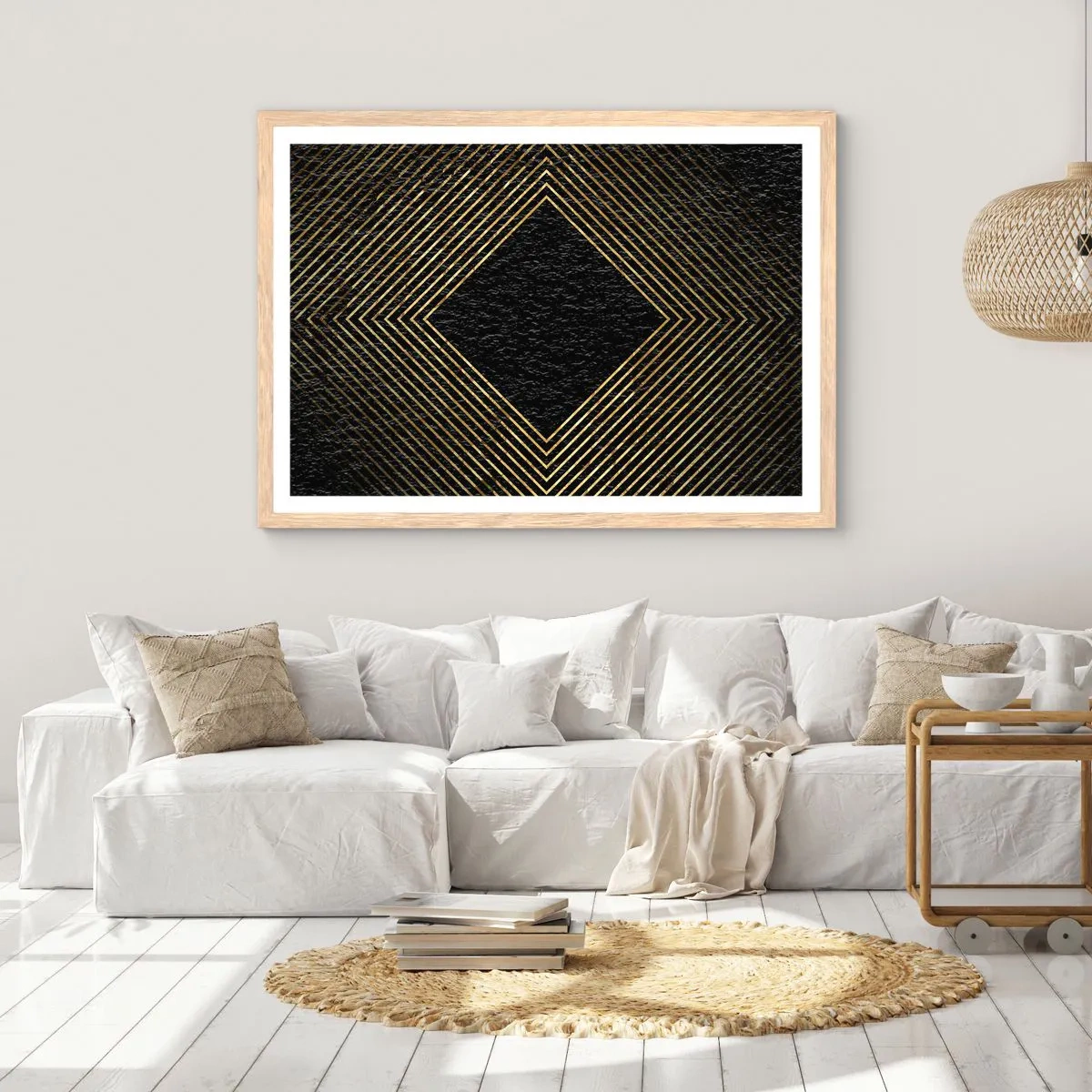 Poster in einem Rahmen aus heller Eiche - Geometrie im glamourösen Stil - 100x70 cm