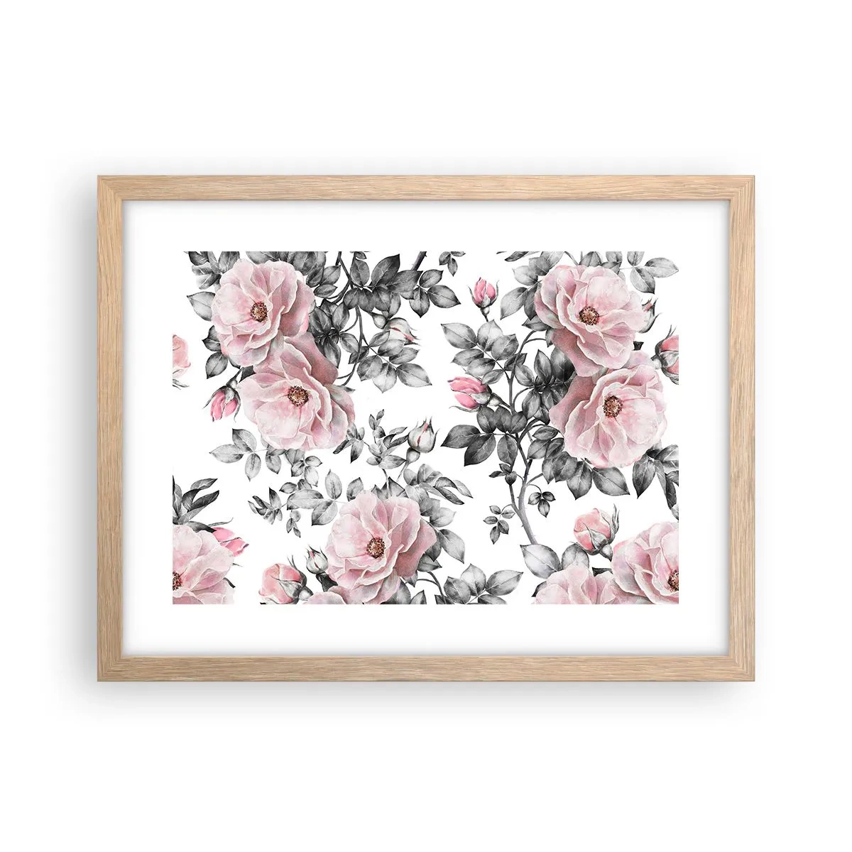 Poster in einem Rahmen aus heller Eiche - Verliere dich in den Blüten der Rosen - 40x30 cm