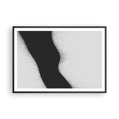 Poster in einem schwarzem Rahmen - Abstraktes schwarz-weißes Muster mit zarten Punkten auf Leinwand - 100x70cm - Flüssiges Gleichgewicht - Moderne Wanddekoration für Wohnzimmer und Schlafzimmer ARTTOR