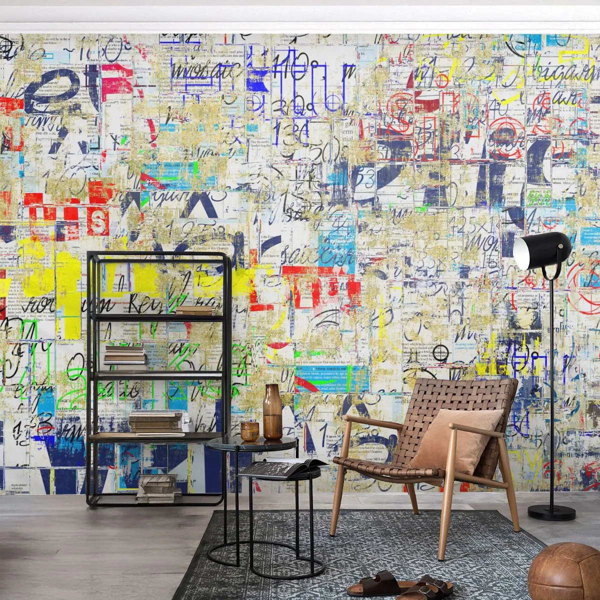 Fototapete Premium Sand - Abstrakte Komposition aus Text, Farben und Strukturen - 100x70cm - Es freut einfach die Augen - Moderne Wanddekoration für Wohnzimmer und Schlafzimmer ARTTOR