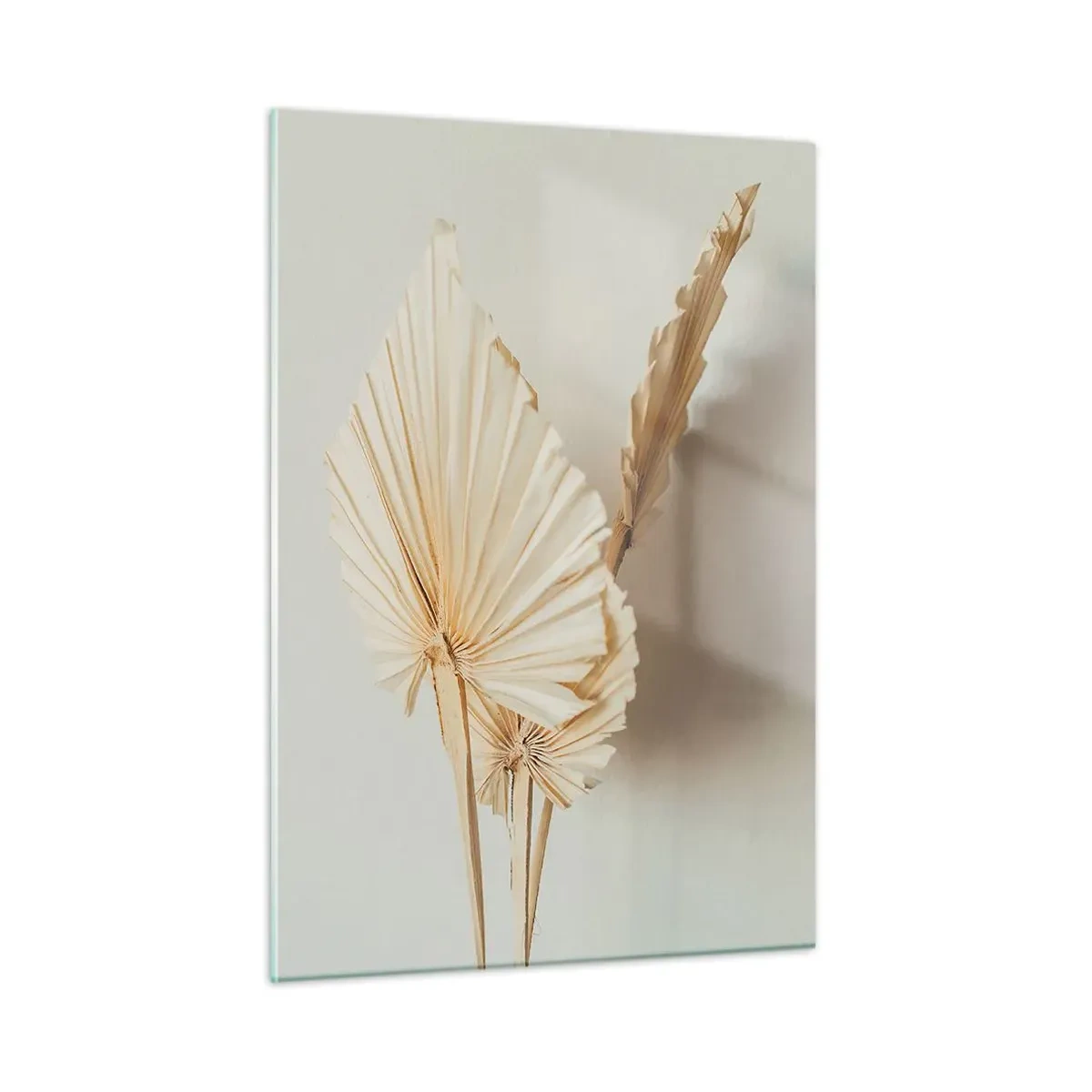 Glasbild - Bild auf glas - Getrocknete Palmblätter in Beigetönen auf hellem Hintergrund - 50x70cm - Wenn Sie Erleichterung brauchen - Moderne Wanddekoration für Wohnzimmer und Schlafzimmer ARTTOR
