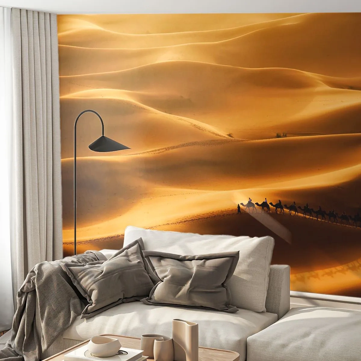 Fototapete Premium Sand - Wohnwagen in den Wüstenwellen - Landschaft, Afrika, Wüste - 100x70 cm