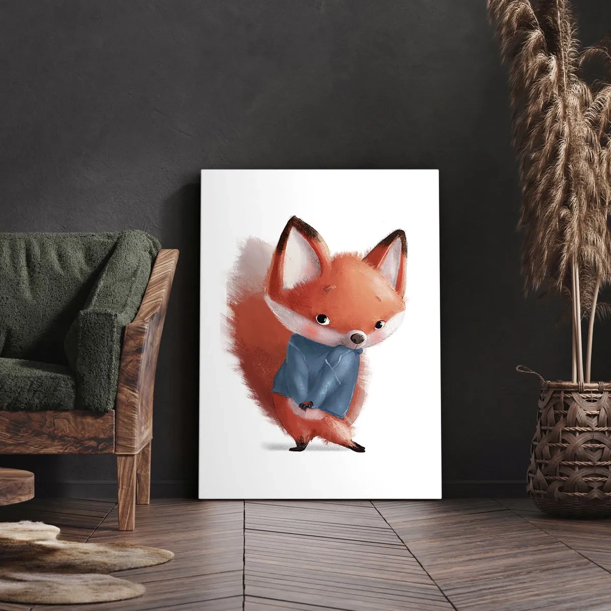 Bild auf Leinwand - Leinwandbild - Ein süßer Fuchs im blauen Anzug - 50x70cm - Steht mir das gut? - Moderne Wanddekoration für Wohnzimmer und Schlafzimmer ARTTOR