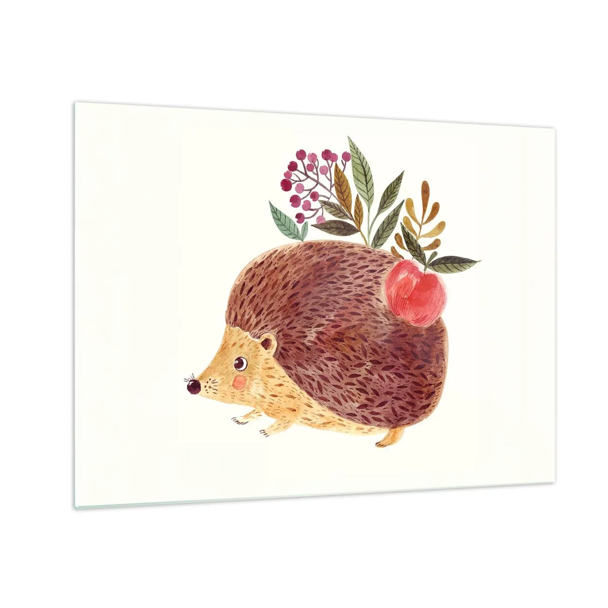Glasbild - Bild auf glas - Ein Cartoon-Igel mit einem Apfel und Zweigen auf dem Rücken - 70x50cm - Und dann magst du mich schon - Moderne Wanddekoration für Wohnzimmer und Schlafzimmer ARTTOR