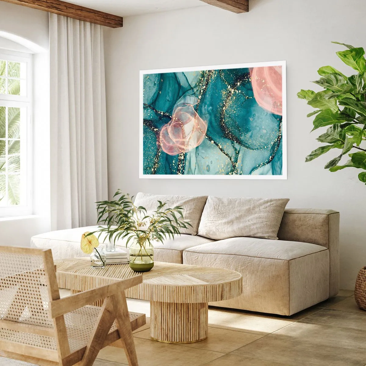 Poster - Seidenblau, Tüllrosa - 50x40 cm
