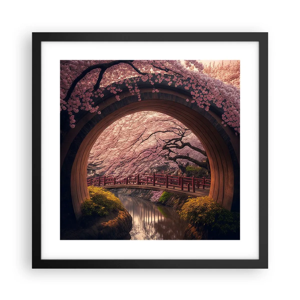 Poster in einem schwarzem Rahmen - Japanischer Frühling - 40x40 cm