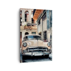 Bild auf Leinwand - Leinwandbild - Ein Oldtimer vor der Kulisse urbaner Architektur - 80x120cm - Die Siesta in Havanna - Moderne Wanddekoration für Wohnzimmer und Schlafzimmer ARTTOR