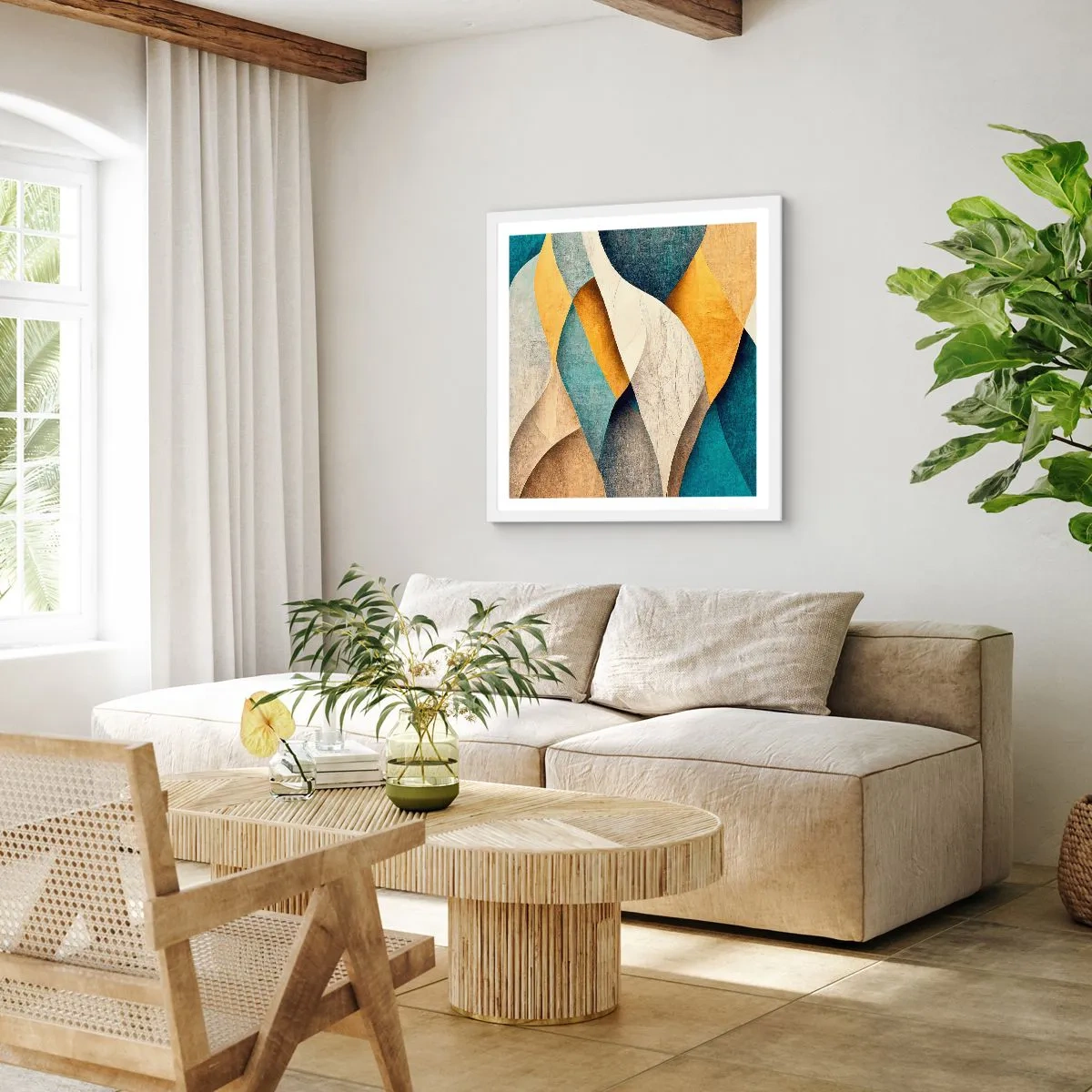 Poster in einem weißen Rahmen - Rhythmus und Welle - 40x40 cm