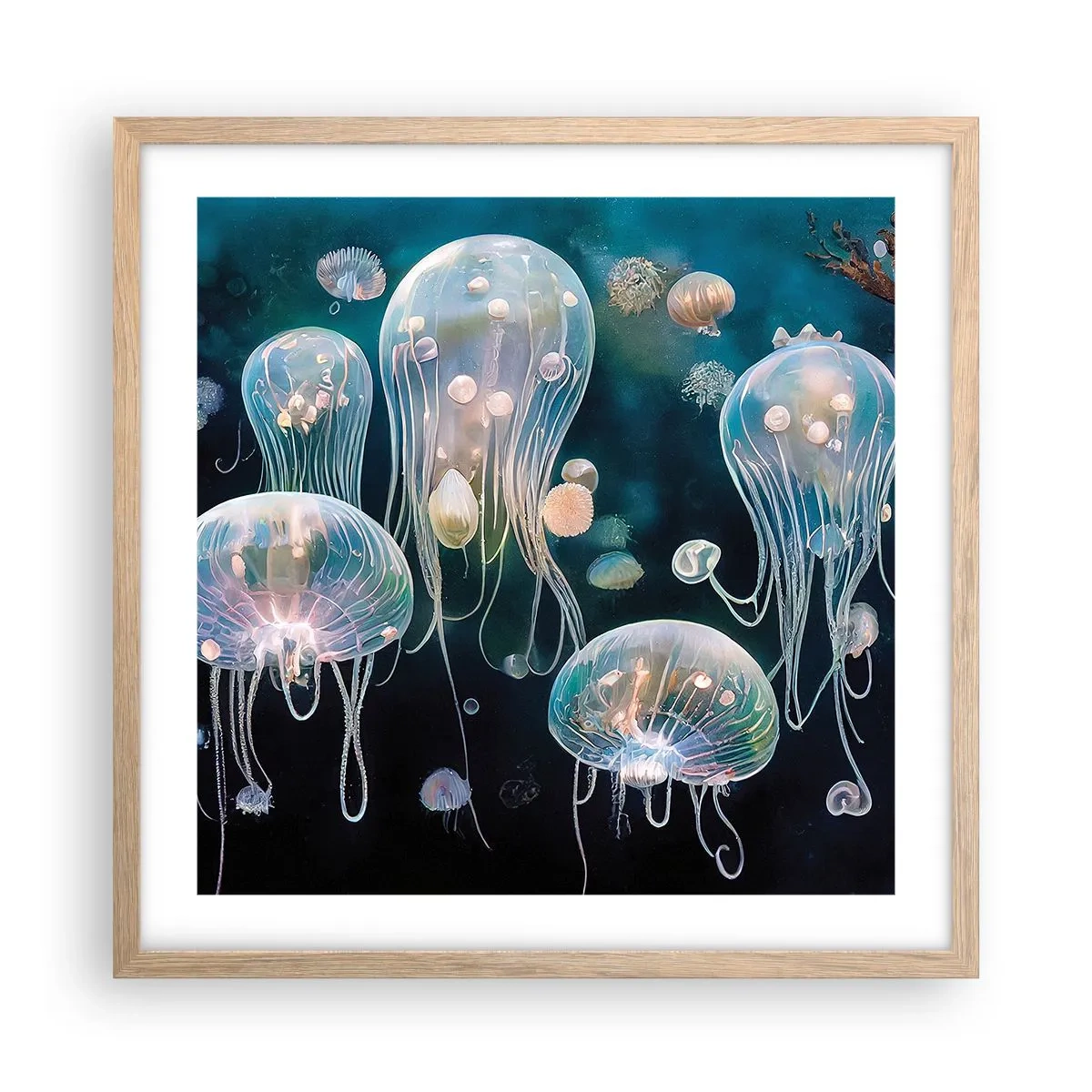 Poster in einem Rahmen aus heller Eiche - Unterwasserball - 50x50 cm