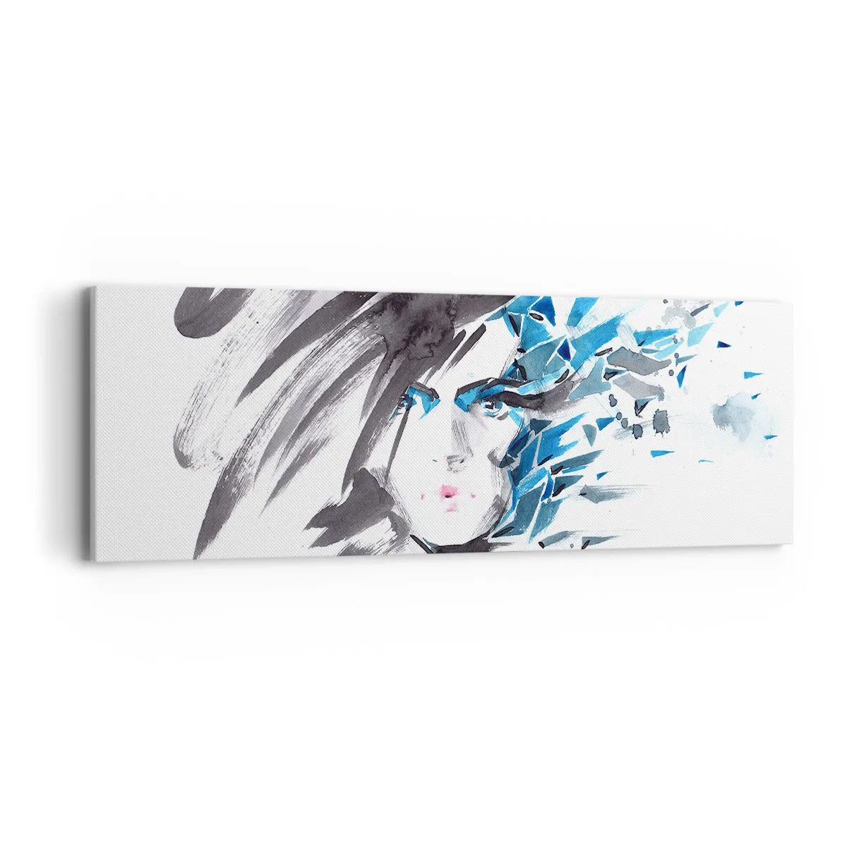 Bild auf Leinwand - Leinwandbild - Sinnliches Portrait in Grau und Blau - 90x30 cm