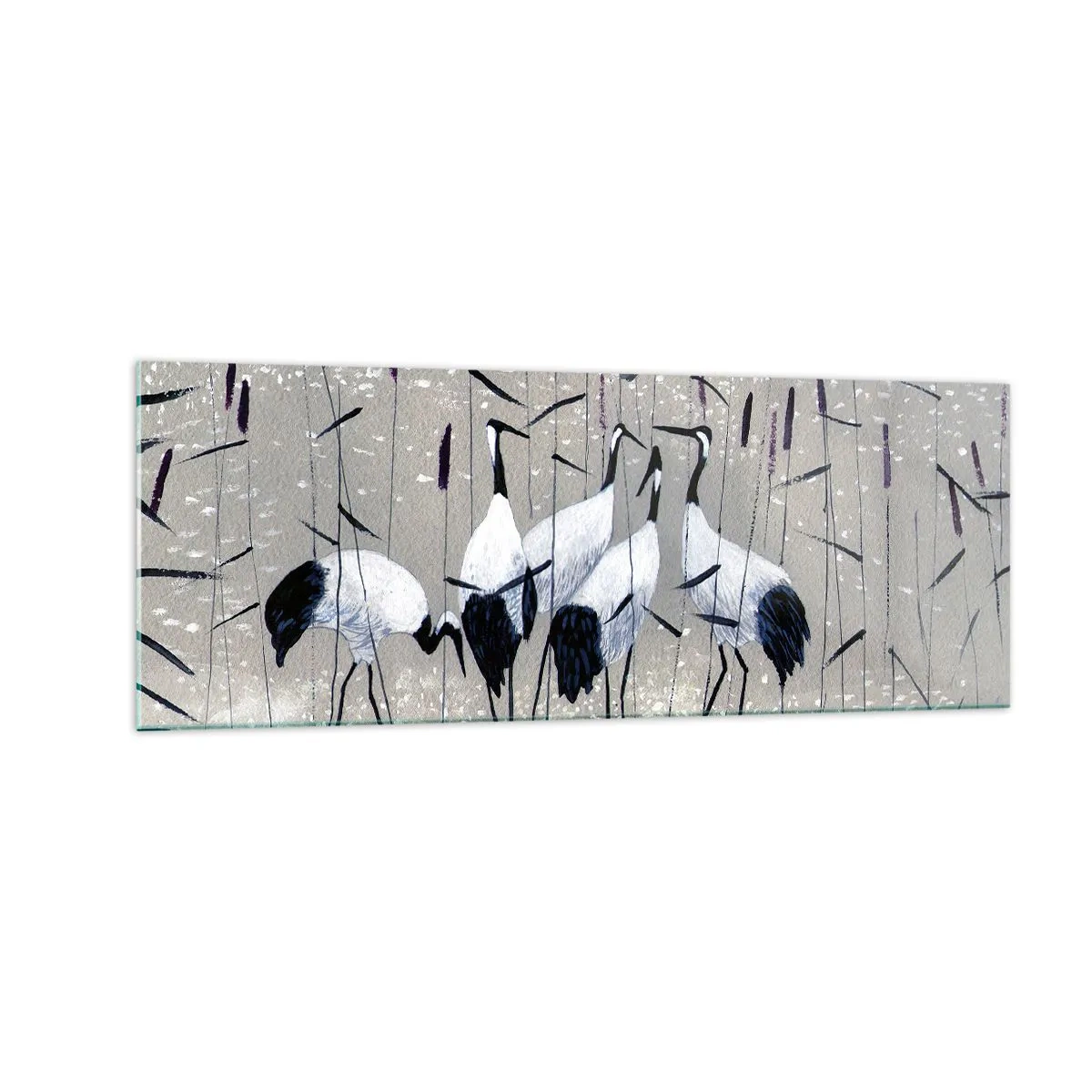 Glasbild - Bild auf glas - Reiher im Gras vor einem friedlichen Hintergrund - 140x50cm - Unter ihren eigenen - Moderne Wanddekoration für Wohnzimmer und Schlafzimmer ARTTOR