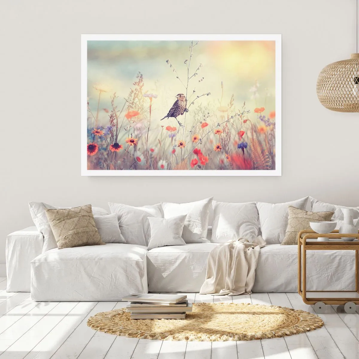 Poster - Vogelporträt mit einer Wiese im Hintergrund - 50x40 cm