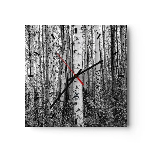 Wanduhr - Glasuhr - Schwarz-weiße Birken im Wald - 30x30cm - Birkenkolonnade - Moderne Wanddekoration für Wohnzimmer und Schlafzimmer ARTTOR